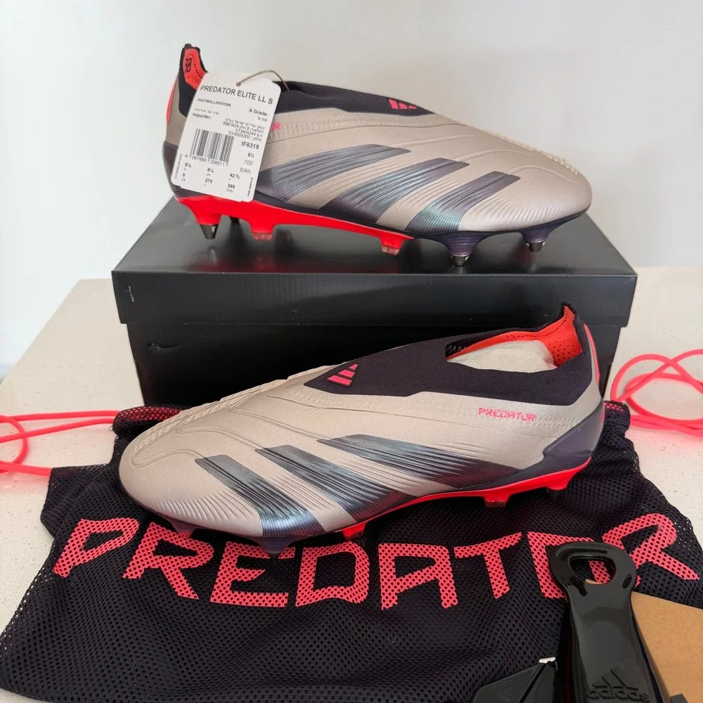 Adidas Predator Elite LL SG Silver Carbon Solar Red Soccer Cleats‎ IF6319 Mens 9